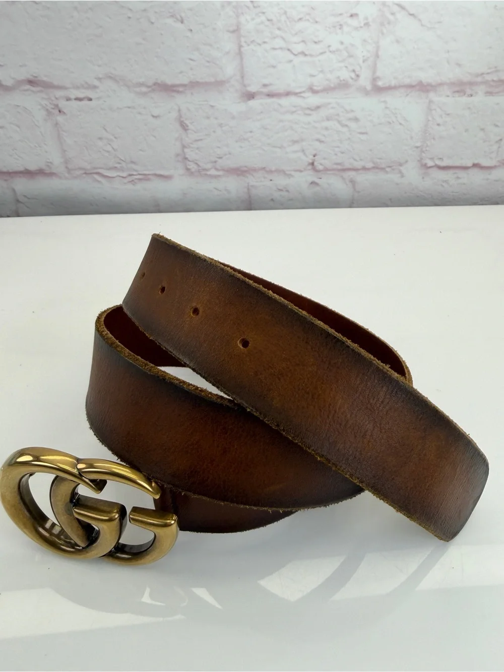 Gucci Raw Edge Unfinished Wide Marmont Double G Leather Belt 409416 85/34